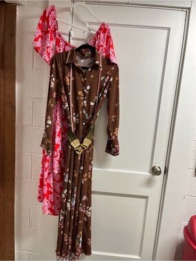 Annemagemella Floral Mix Print Dress  - Red & Pink/Denny Rose Brown Floral Maxi